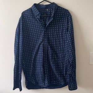 Printed Navy Blue Button Down by HOWE, size Large